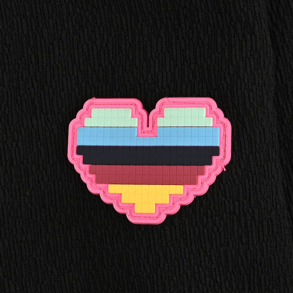 Girls Poly Crinkle T-Shirt Heart-BLACK