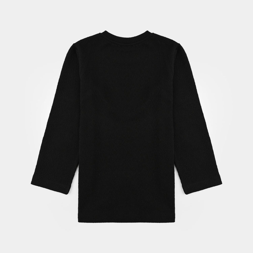 Girls Poly Crinkle T-Shirt Heart-BLACK