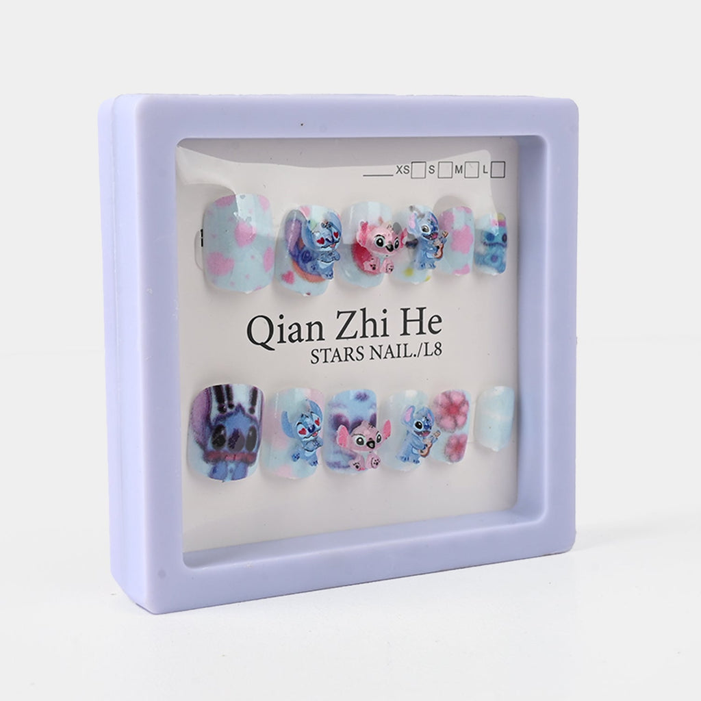 Cartoon Nail Set – Cute Blue & Pink Designs