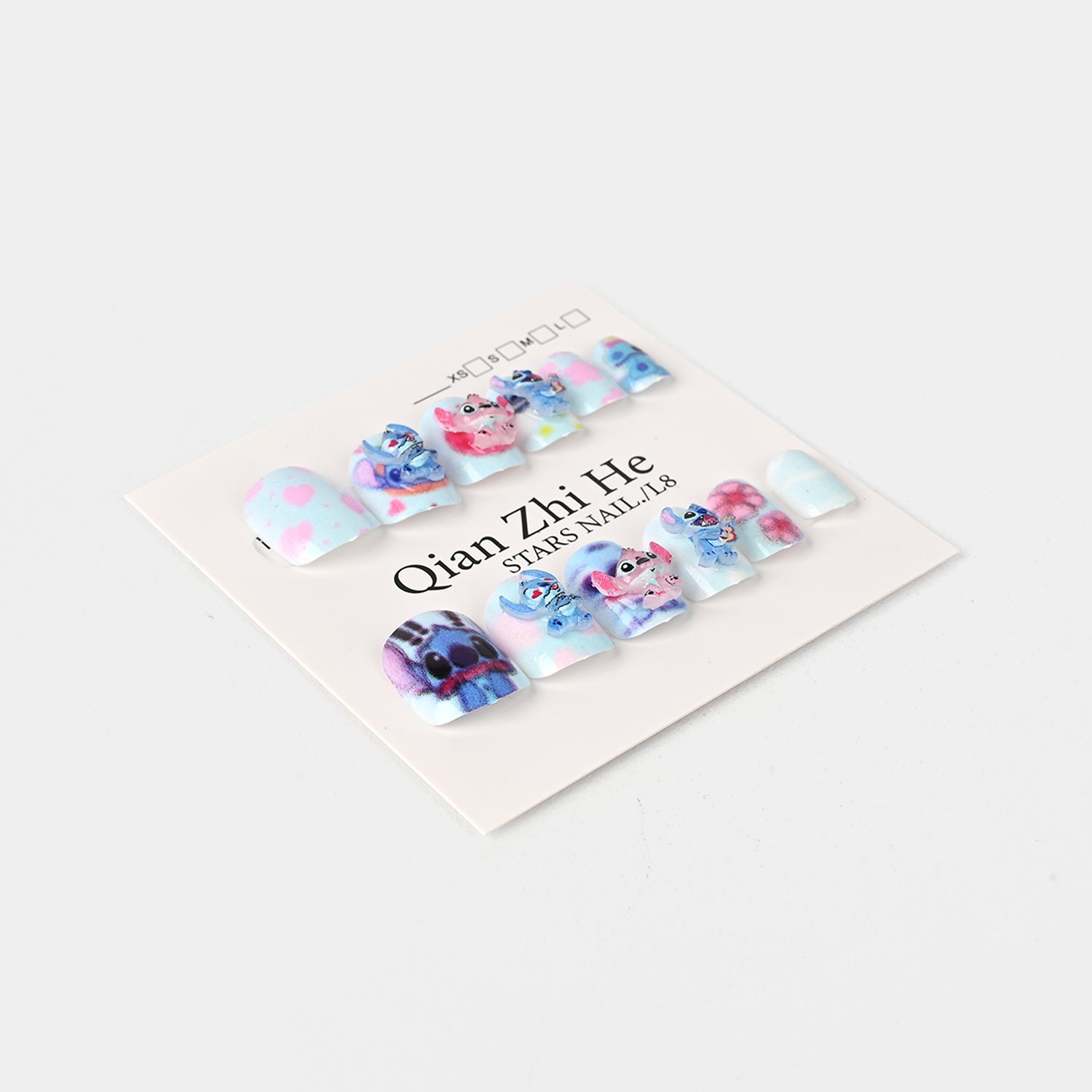 Cartoon Nail Set – Cute Blue & Pink Designs